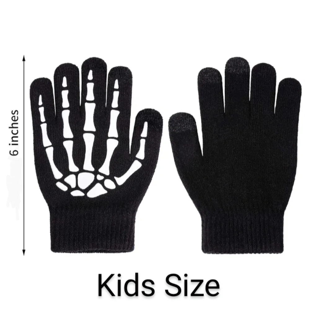 Stretchy Skeleton Gloves Glow in the Dark Stretch Knit Kids and Adult Sizes Goth